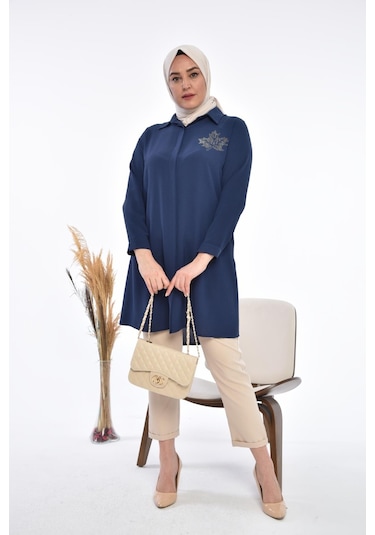 Kadın Büyük Beden Yaprak Baskılı Gömlek Tunik 001