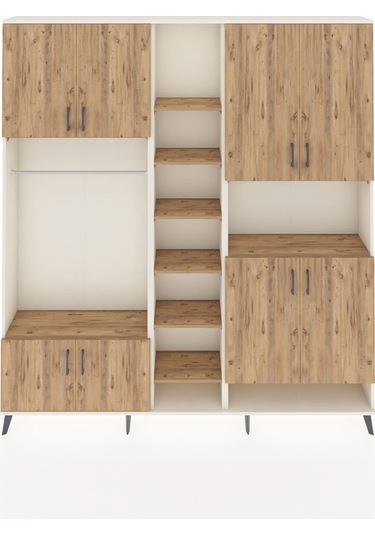 Arges Dolap 18 Raflı 8 Kapaklı Tek Askılı 220x30x243 Aytaşı-çam/çam Atlas Çam/atlas Çam