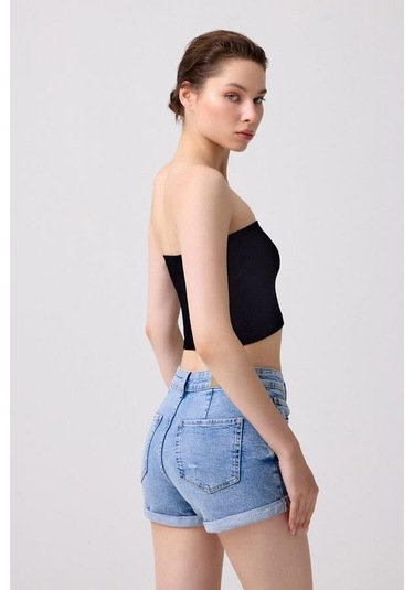 Cottonhill Premium - Kadın Siyah Seamless Straplez Crop Top Büstiyer Siyah