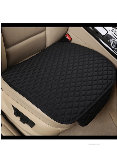 Tüm Araçlar Uyumlu Kumaş Ön Ve Arka Takım Araba Koltuk Minderi 3 Parça Krem - Siyah