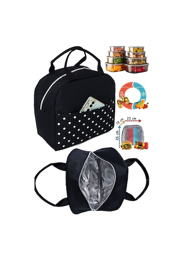 Anne Bebek Çocuk İçin Isı Yalıtımlı Termal Termoslu Yemek, Mama, Beslenme, Gıda Çantası Siyah - Beyaz