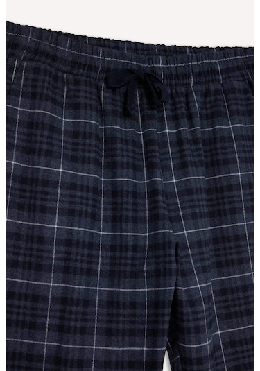 Defacto Regular Fit Beli Bağcıklı Cepli Uzun Boy Kareli Pijama Altı C6118ax25wnın247 İndigo