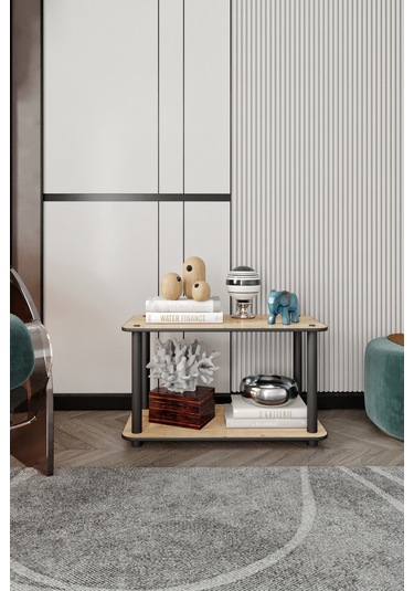 Dekoratif Masivo Kitaplık 2 Katlı 30x60 Dikdörtgen Çok Amaçlı Raf Safir Meşe Meşe