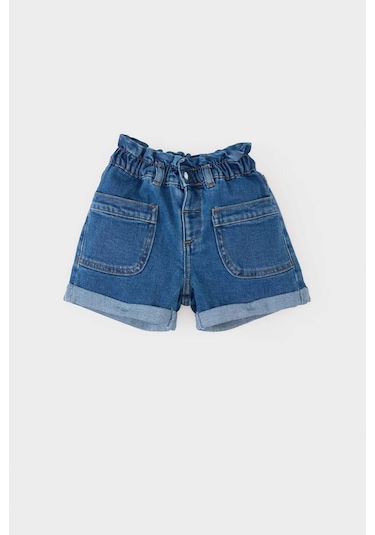 DeFacto Kız Bebek Paperbag Jean Şort E0425A525SMNM28 Mavi
