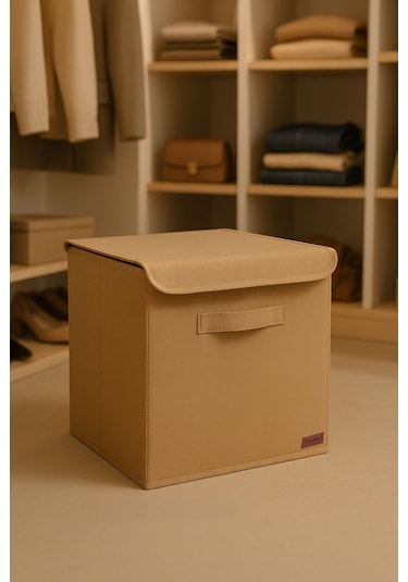 Bej Kapaklı Dolap Içi Çamaşır Oyuncak Düzenleyici Katlanır Kapaklı Saklama Kutusu 30x30x30 Gri