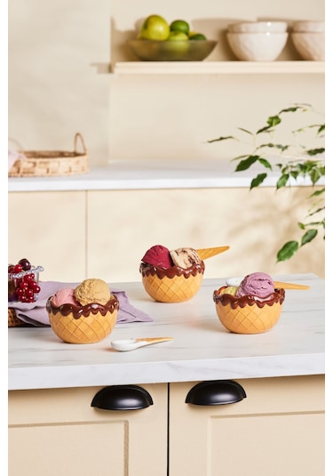 Karaca  Chocolate Chip 3'lü Kaşıklı Dondurma Kasesi