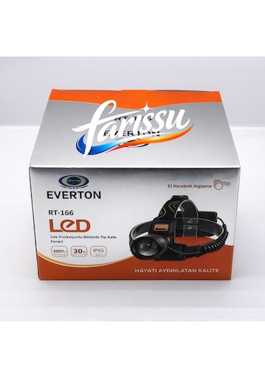 Everton Rt-166 3000lm 30w Hareket Sensörlü Powerbank Özellikli Kafa Feneri Siyah