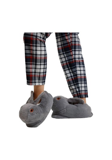 Peluş Tavşan Figürlü Kaymaz Ve Ses Yapmaz Ev Panduf Füme-füme Füme