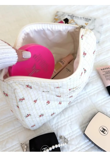 Gresna Çiçek Desenli Büyük Kadın Kumaş Makyaj Çantası 274127700