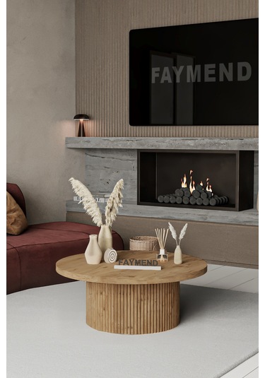 Faymend Kooky Modern Yuvarlak Meşe Ahşap Orta Sehpa '70cm' Siyah
