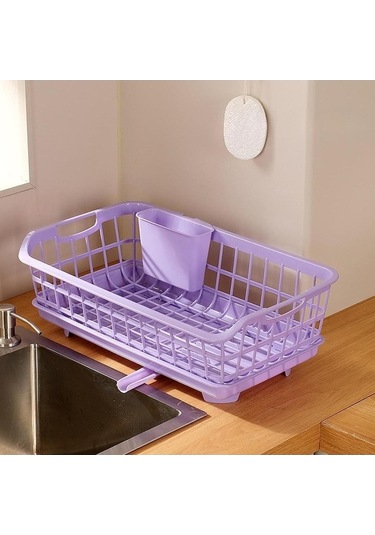 Trendooze Menekşe Bulaşık Kurutma Rafı, Yemek Çubukları Kova Seti Menekşe