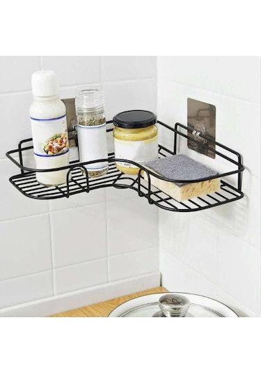 Beyaz Demir Banyo Rafı Duş Duvara Monte Şampuan Depolama Tutucu Vantuz İle Hiçbir Sondaj Mutfak Depolama Banyo Aksesuarları Beyaz