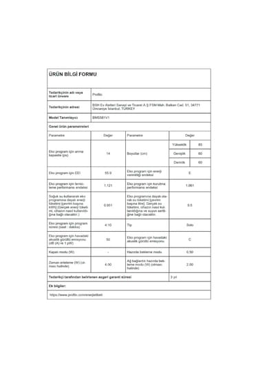 Profilo BMS581V1 6 Programlı 14 Kişilik Bulaşık Makinesi
