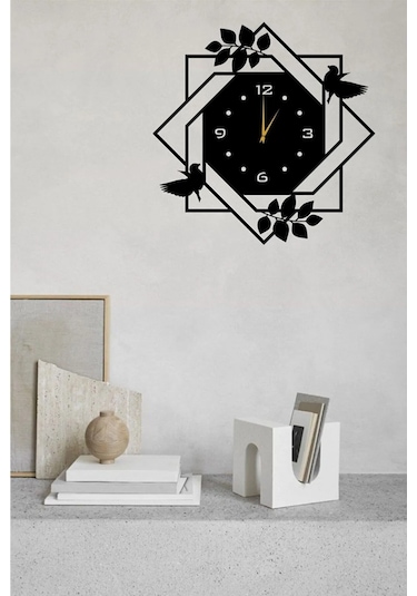 Dekoratif Ahşap Tasarım Duvar Saati Siyah