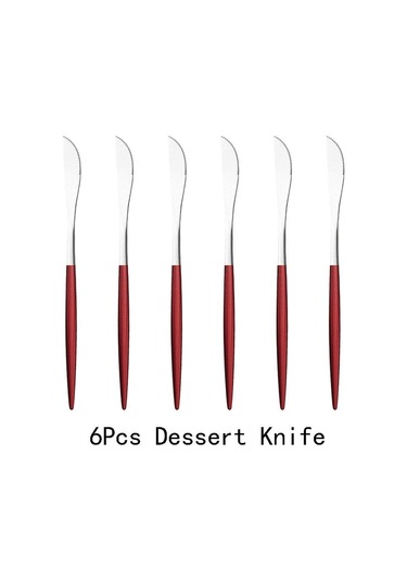 6 Adet Siyah Altın Tatlı Bıçak Seti Meyve Bıçağı Yemek Takımı Çatal Bıçak Takımı Ayna Paslanmaz Çelik Mutfak Sofra Takımı Sofra Gümüş Kırmızı & Gümüş