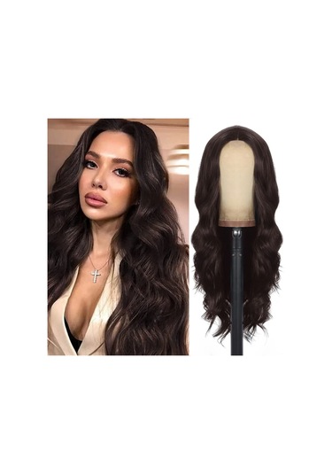 Uzun Kıvırcık Saçlı Moda Siyah Kahverengi Sentetik Peruk Tam Diğer