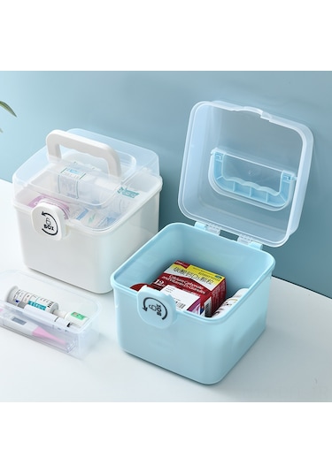 Dofolink Ev İçi İlaç Saklama Kutusu, Çocuklu Aileler İçin Büyük Kapasiteli Taşınabilir Tıbbi Kutusu, Beyaz, 15.5x15.5x16cm Beyaz