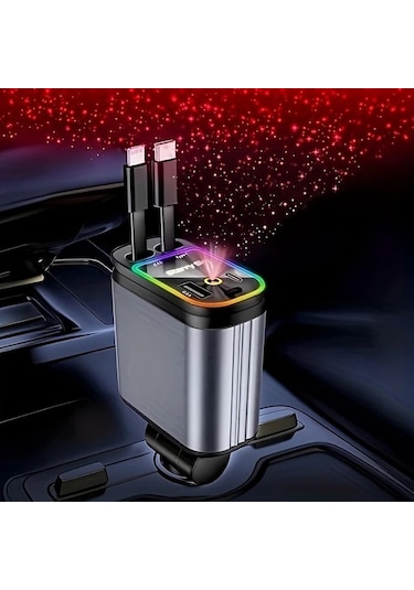 Fochsia 66w 4ü1 Yıldız Işığı Hava Çizgisi Çift Usb-c Usb Çıkışlı 31.5 İnç Ayarlanabilir Kablolu Araç Şarj Cihazı