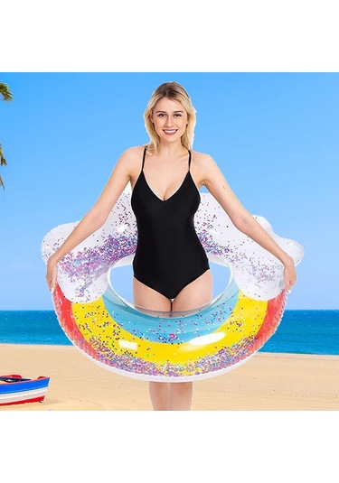 1 Adet Gökkuşağı Pullu Pvc Yüzme Simidi Yetişkin Çocuk