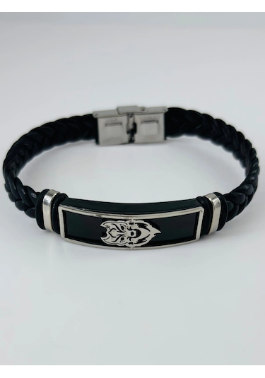 Siyah Deri / Çelik Erkek Deri Bileklik 20 Cm - Ebl0104 Çok Renkli