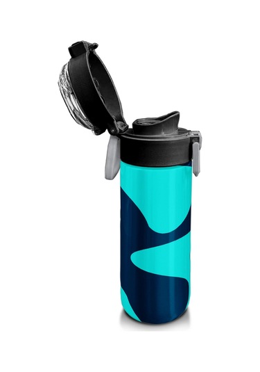 Coral High Kids Lacivert Turkuaz Desenli Pipetli Ve Direkt İçim Çelik Termos 500 Ml 31886 Turkuaz
