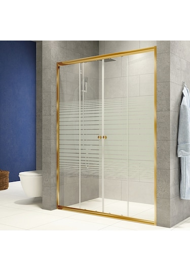 Durul Duşakabin Duvardan Duvara Ön Cephe 4Mm Altın Profilli Şeffaf