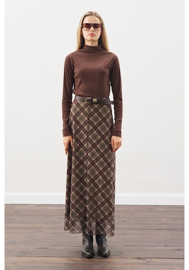 Desenli Tül Etek Yeşil Ekose Yeşil Ekose