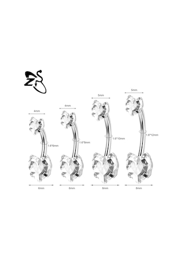 Zs 14g Paslanmaz Çelik Göbek Piercingi 6/8/10/12 Mm Cz Kristal Takı Kırmızımor Mor