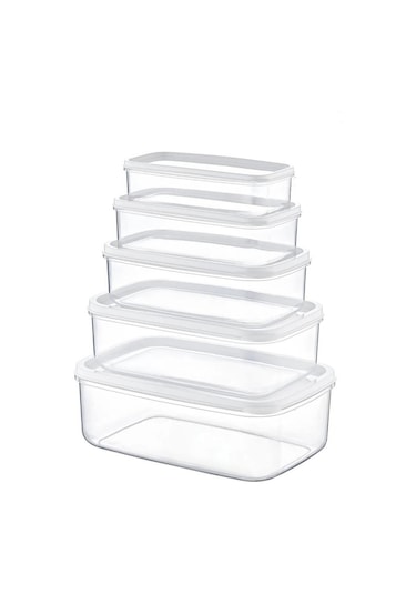 Kapris Dikdörtgen Erzak Saklama Kabı 5'Li Beyaz