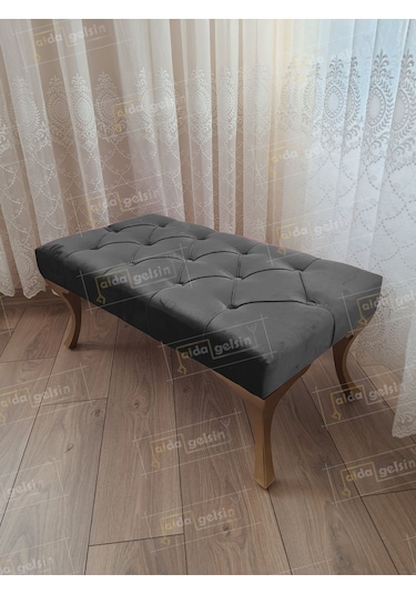 Kapitoneli Ayak Ucu Kapı Önü Antre Bench Puf Gold Ayak 120 45 Turuncu