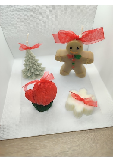 Yeni Yıl Set Mumu Kurabiye Adam,çam Ağacı,eldiven Ve Kartanesi