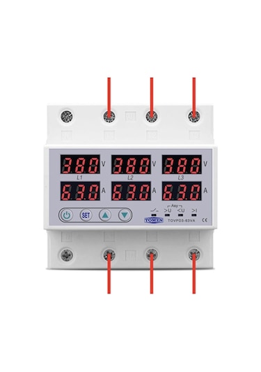 TOMZN Trifaz 380V 63A Gerilim ve Akım Koruma Rölesi Yüksek Alçak Voltaj Koruyucu Röle - Sanayi Tipi