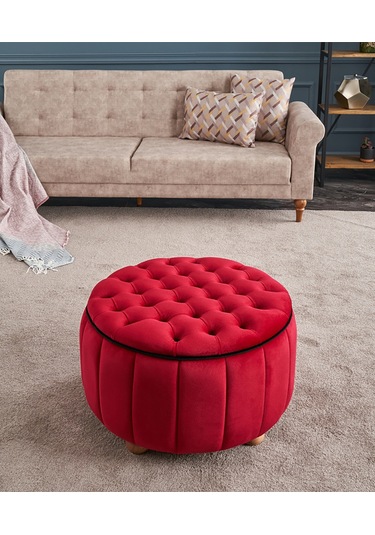 Favora Jasmin Puf - Kırmızı Kırmızı