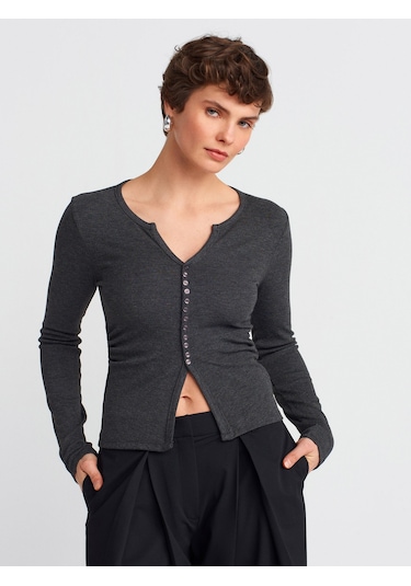 31548 Düğme Detaylı Büzgülü Top-antrasit Antrasit