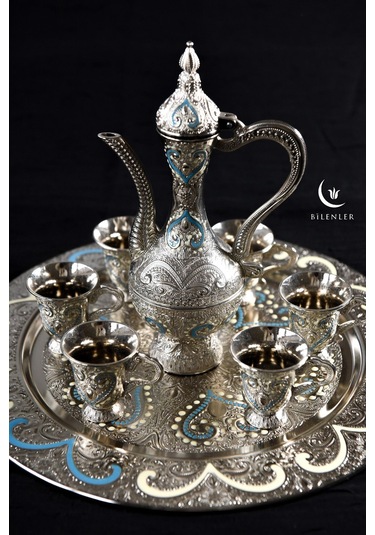 Hediyelik/ Sunumluk Osmanlı Motifli Nakışlı Gümüş Zemzem Takımı 8 Parça