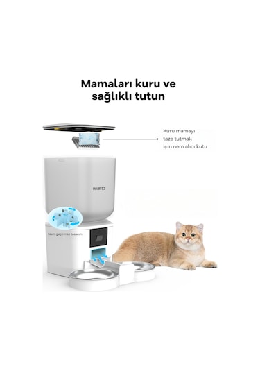 Kameralı ve Ses Kontrollü 7 Litre Akıllı Mama Kabı