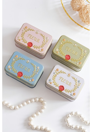 4'lü Set - Fleur Kabartmalı Vintage Metal Saklama Kutusu