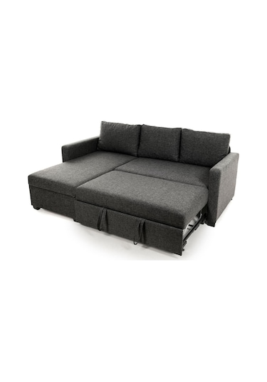 Pafu Kado Yataklı Köşe Koltuk Takımı - Keten Koyu Gri Koyu Gri