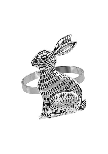 Homyl Tavşan Desenli Paskalya Peçete Halkaları Gümüş Gümüş