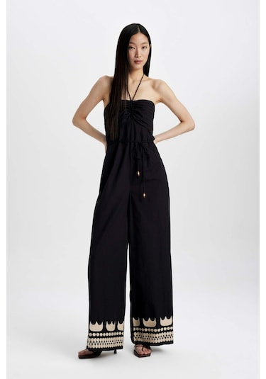 Defacto Straplez Poplin Geniş Paça Uzun Tulum B9453AX24SMBK81 Siyah Defacto Straplez Poplin Geniş Paça Uzun Tulum B9453AX24SMBK81 Siyah