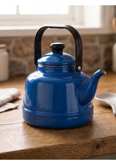 Üstten Kulplu Emaye Çaydanlık 2,5 Litre Mavi