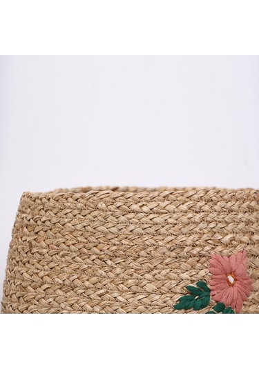 Karanfil Çiçek Desenli 33x25 Cm Deniz Sazı Sepet Bej