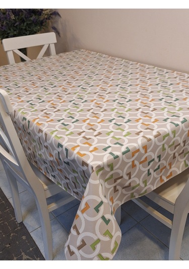 Elyaflı Pvc Muşamba - Desenli Silinebilir Masa Örtüsü Kahve Bej
