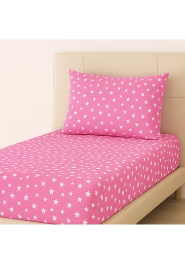 Desenli 120 X 200 Cm Ara Ölçü Pembe Yıldız Lastikli Çarşaf Ve Yastık Kılıfı Pembe