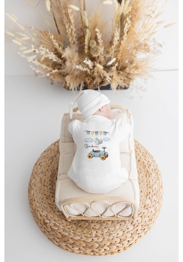 Lilabio %100 Organik Isme Özel Isimli 10lu Hastane Çıkışı Araba Ekru