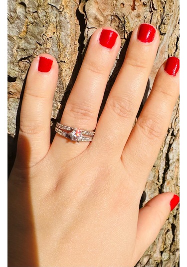 Parlak Gümüş Alyans Yüzük 925 Ayar Zirkon Taşlı