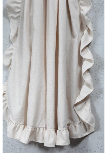 Fırfırlı Keten Perde Tek Kanat Romantik Volanlı Bağlamalı Krem