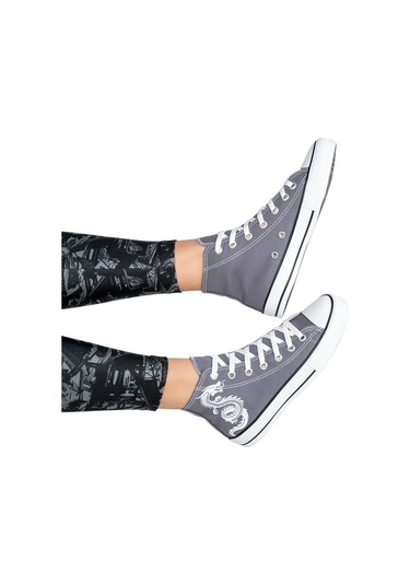 Kadın Keten Bilekli Füme Spor Ayakkabı Füme