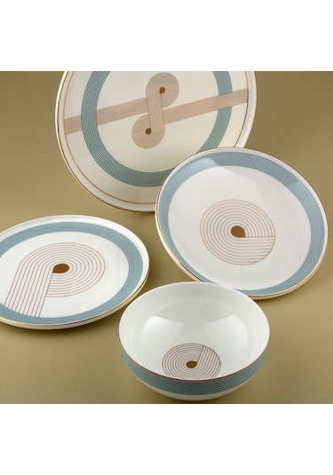 Jumbo Bond 24 Parça 6 Kişilik Yemek Takımı Mavi - Beyaz