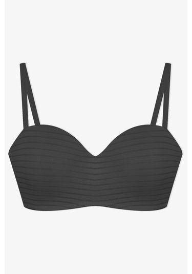 2'li Paket - Kadın Dolgusuz Transparan Çizgili Toparlayıcı Straplez Sütyen Siyah - Ten